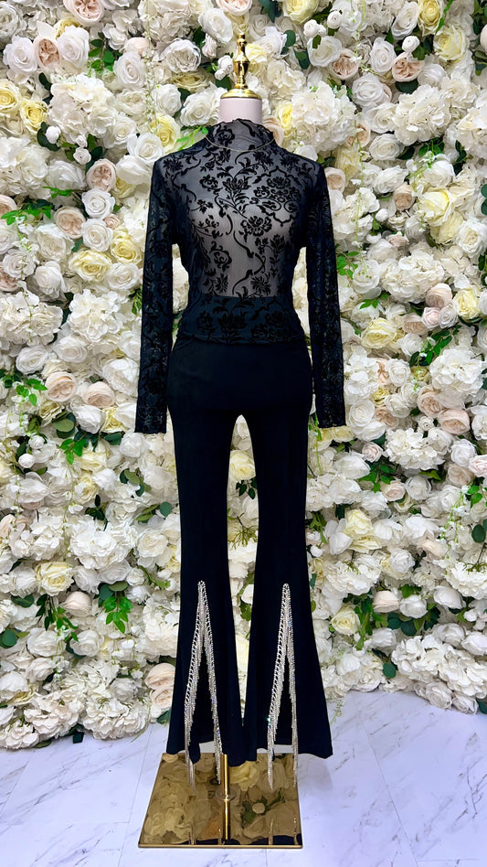 Black Starstruck Rhinestone Bell Bottom Pants