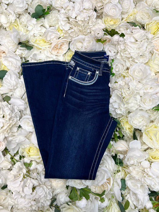 Rhinestone Rodeo Bootcut Jeans - Dark