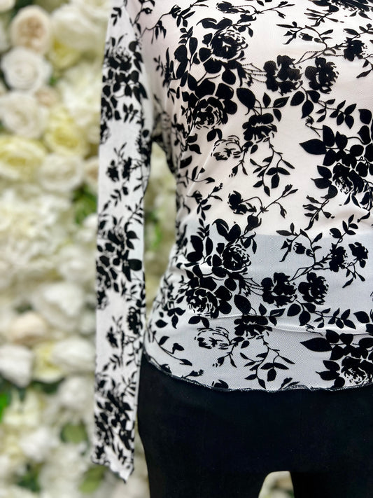Flor Mesh Long Sleeve - Black/White