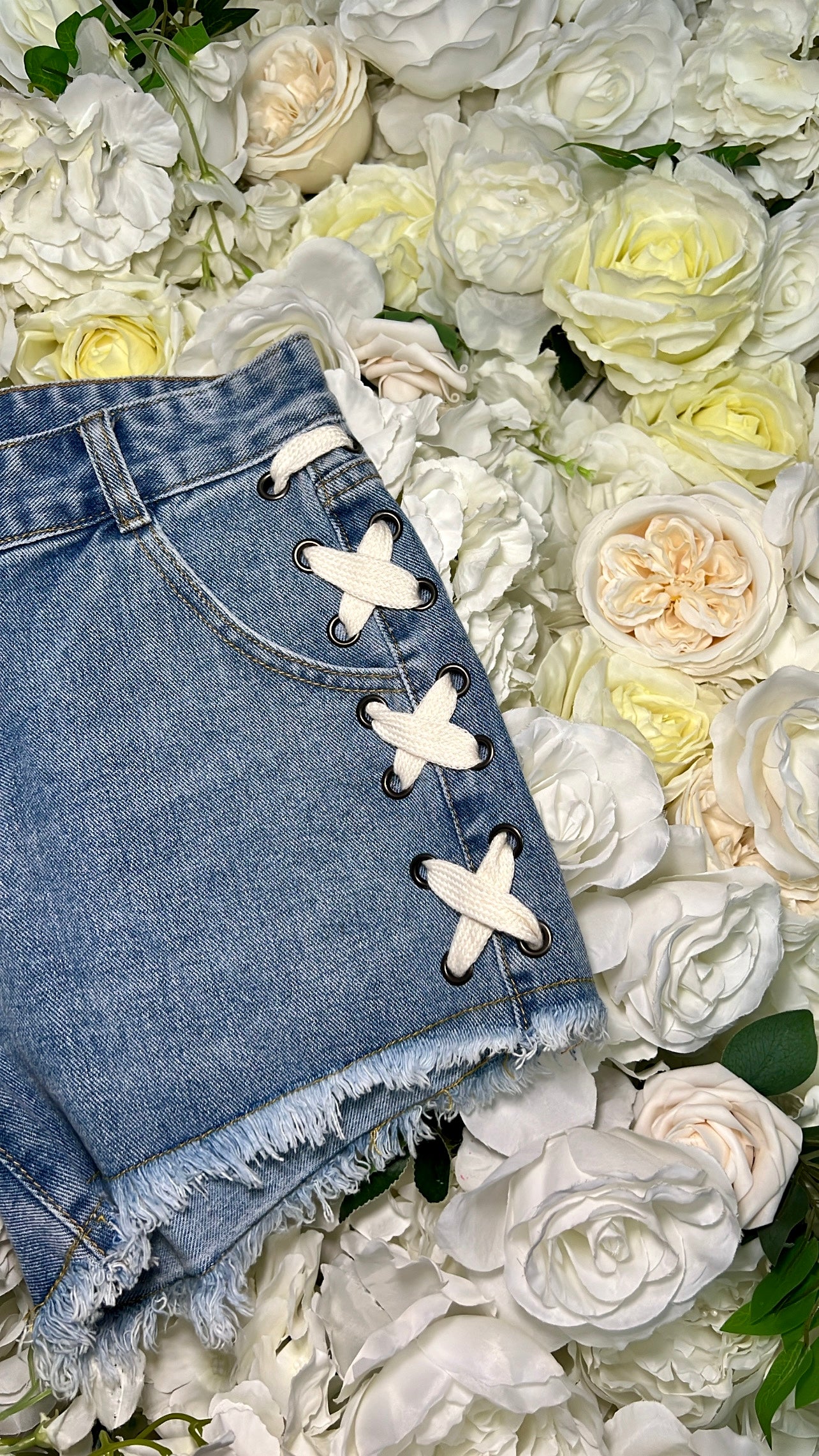 Lace Up Denim Shorts