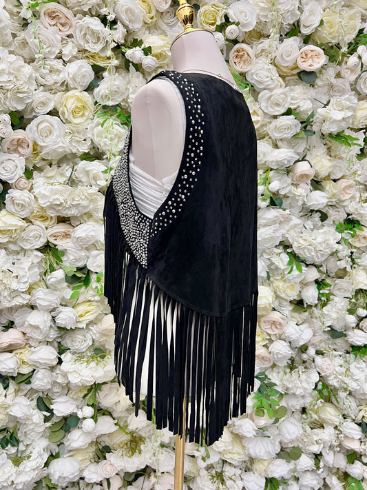 Black Rhinestone Fringe Vest