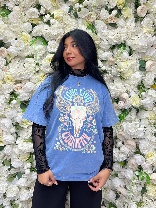 Long Live Country Oversize Tee - Blue