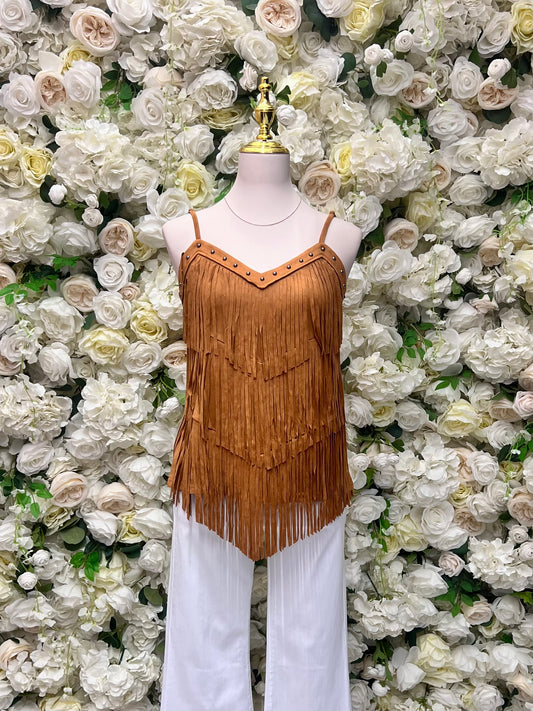 Camel Fringe Tank Top