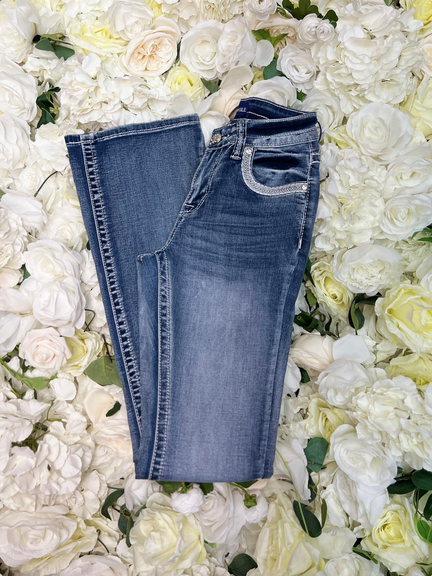 Rhinestone Rodeo Bootcut Jeans - Medium Blue