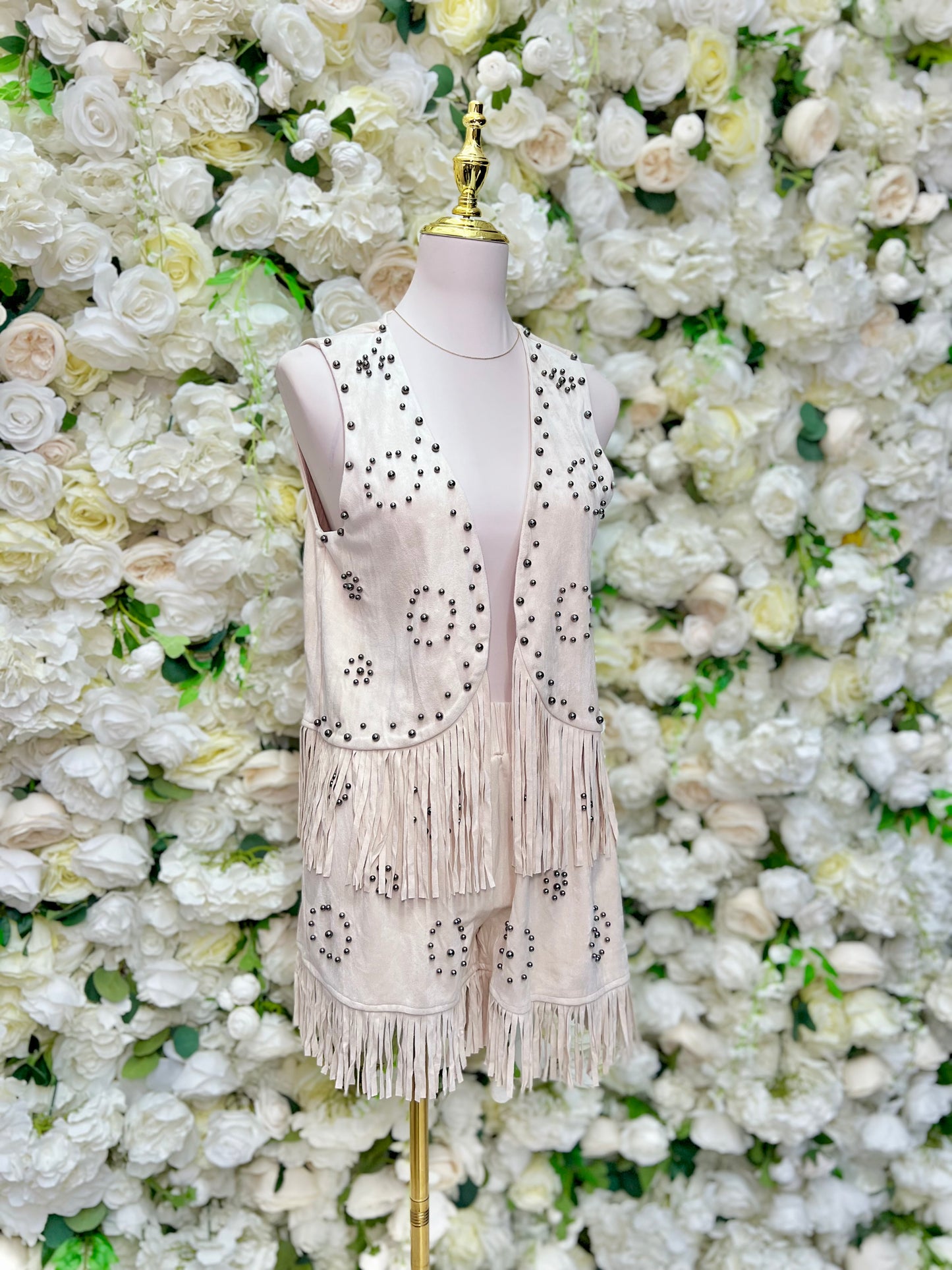 Tan Studded Fringe Vest