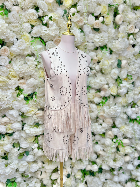 Tan Studded Fringe Vest