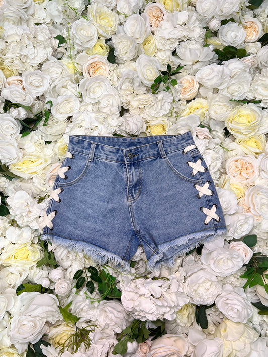 Lace Up Denim Shorts