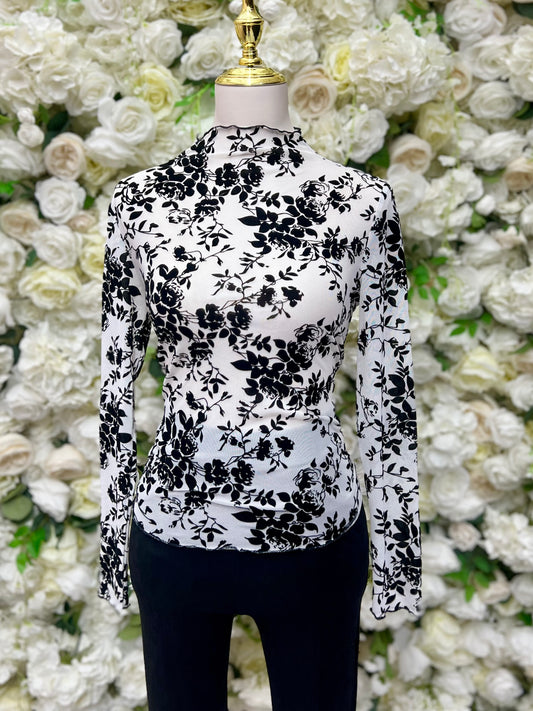 Flor Mesh Long Sleeve - Black/White