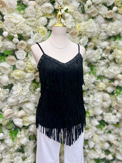 Black Fringe Tank Top