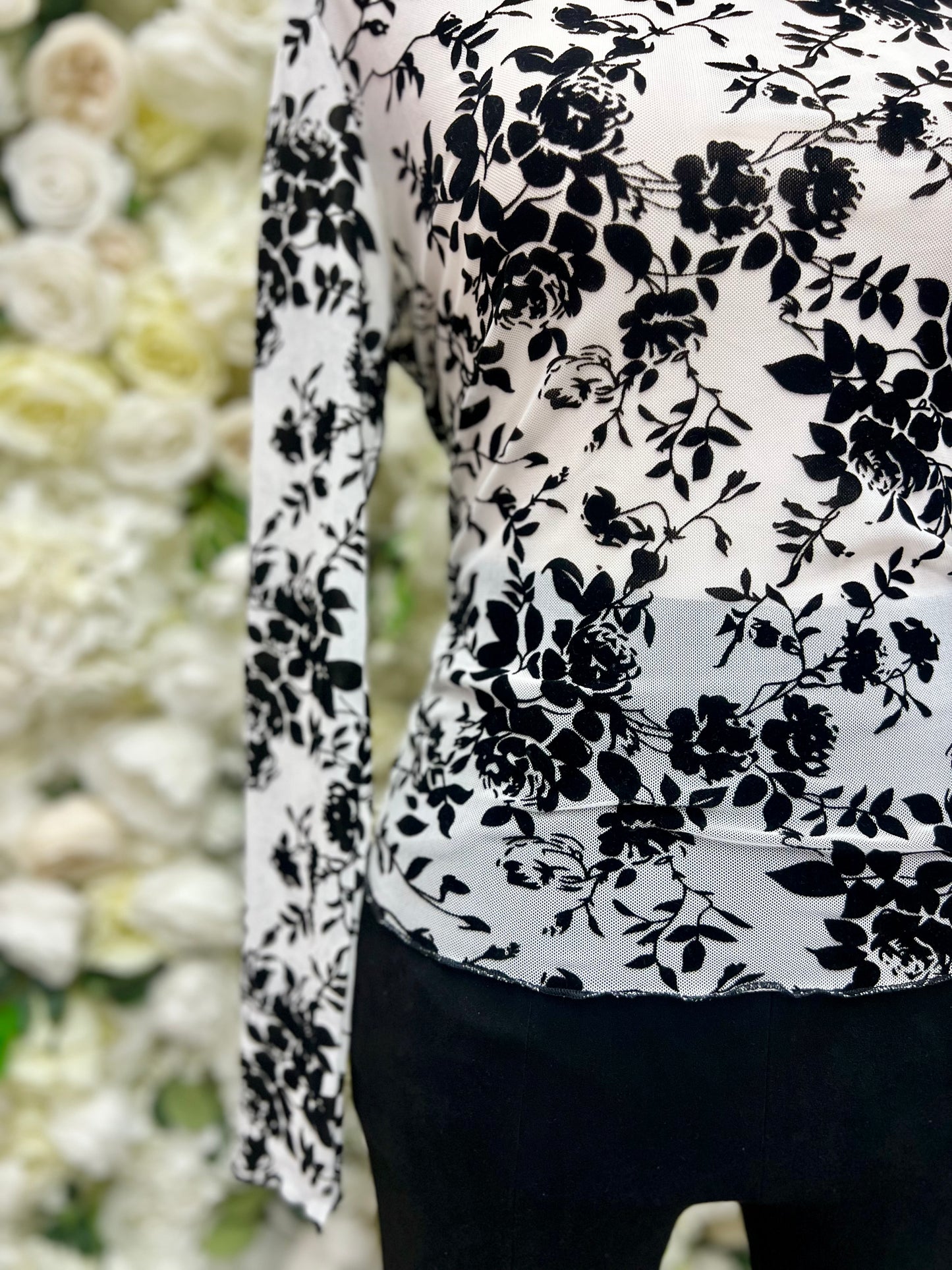 Flor Mesh Long Sleeve - Black/White