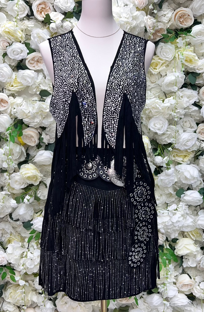 Black Rhinestone Fringe Vest