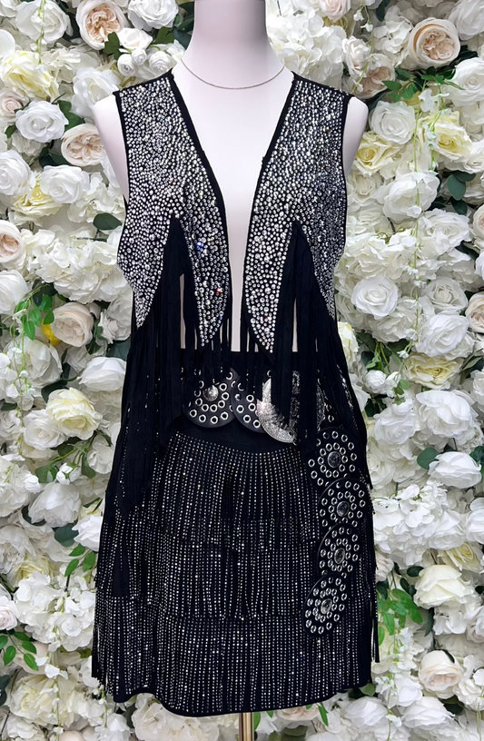 Black Rhinestone Fringe Vest