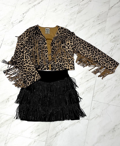 Cropped Fringe Leopard Jacket