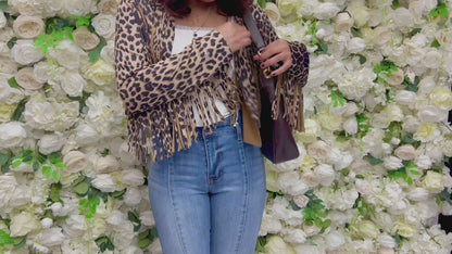 Cropped Fringe Leopard Jacket