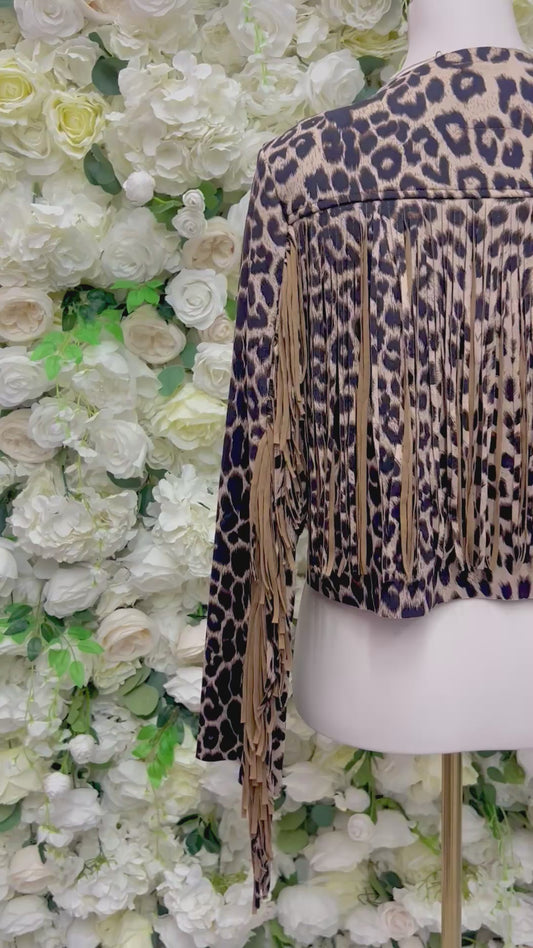 Cropped Fringe Leopard Jacket